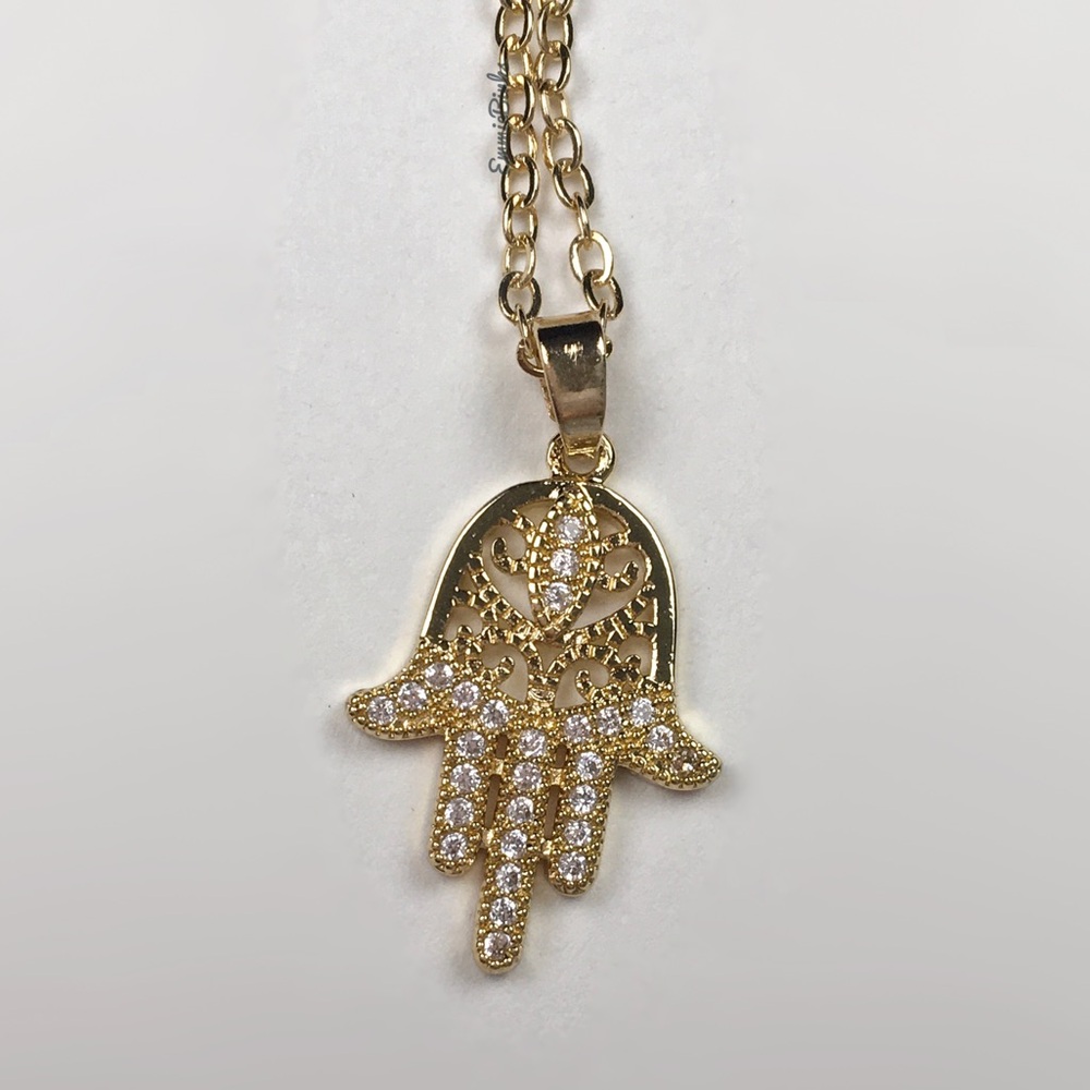 New Turkish Hamsa Hand Gold Plated Protection Pendant Charm Necklace - Picture 2 of 15